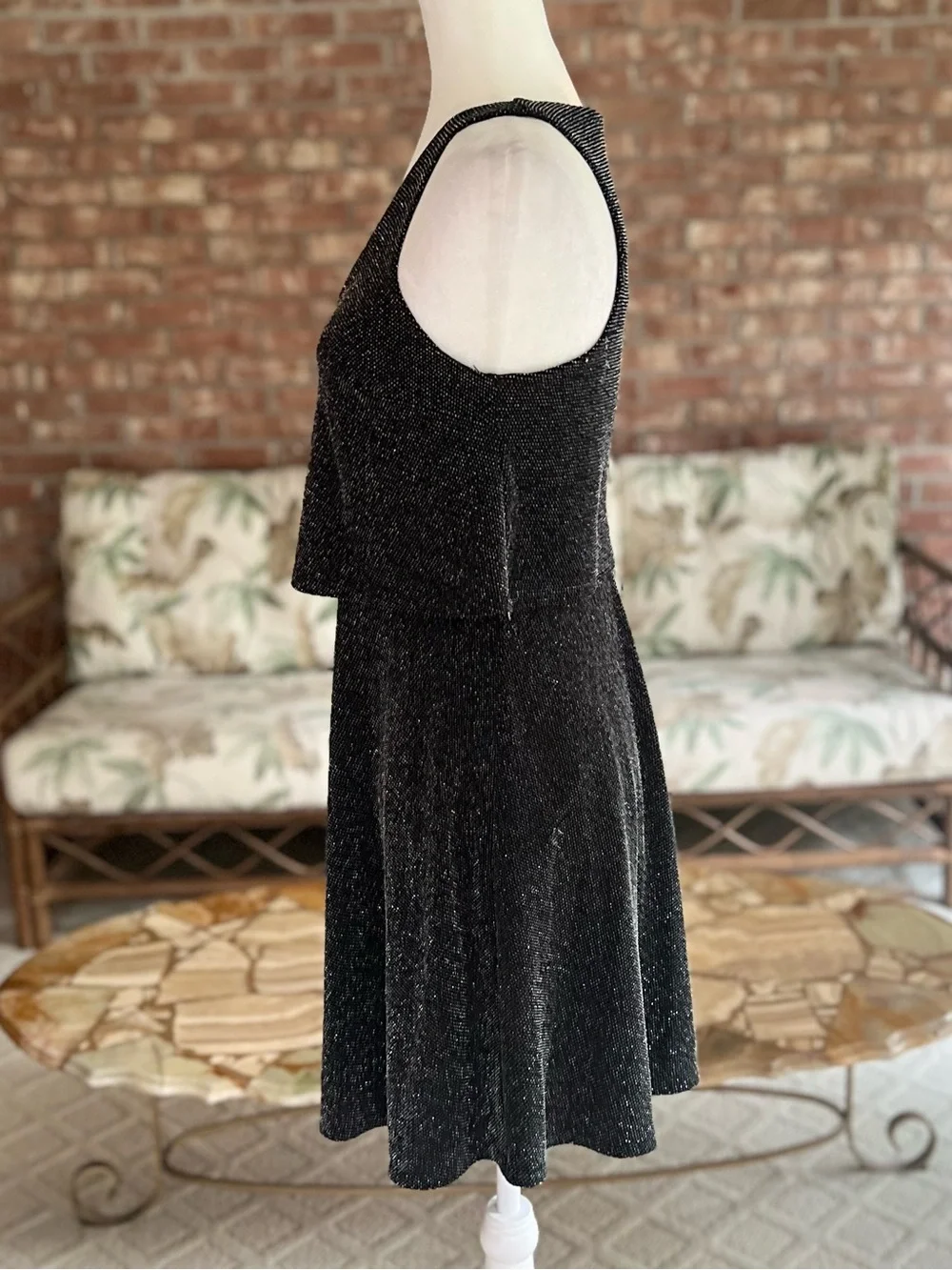 Express Black Silver Metallic Shimmer Layered Knit Mini Dress S Cocktail LBD